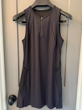 Athleta Active Golf Tennis Dress Dark Grey Mesh Back Pockets Size Small Petite